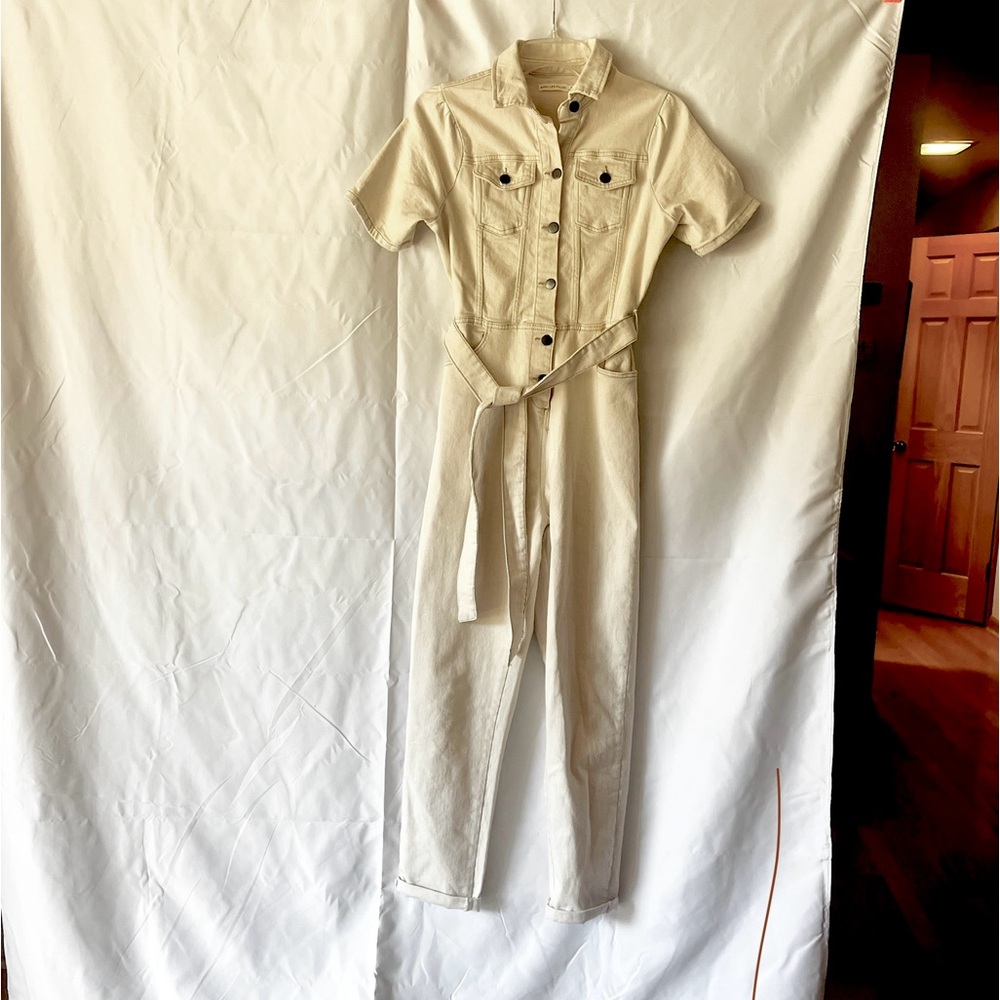 Avec Les Filles Monotone Cream Jumpsuit With Tie and Snaps